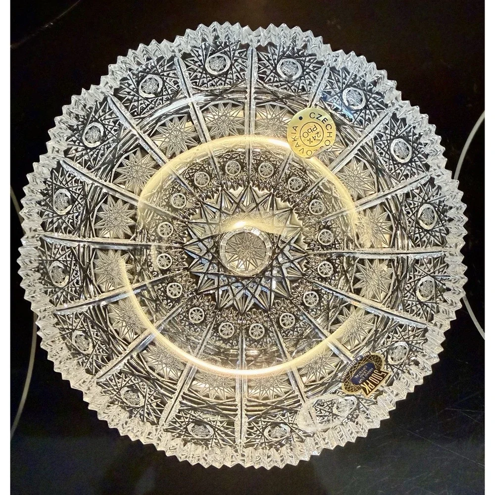 Vintage Czechoslovakia 24% Lead Crystal Hand Cut Vase & Bowl Set 500PK